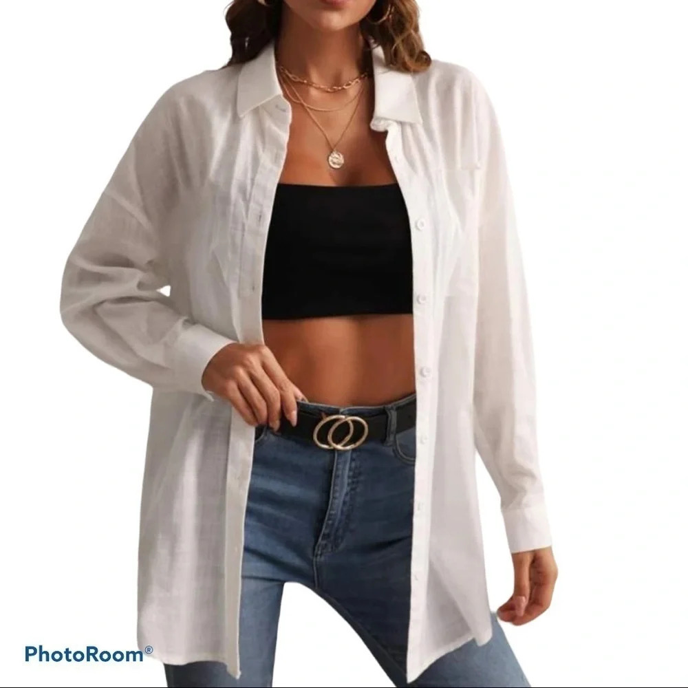 SHEIN white oversized button down shirt Sz Us  10
